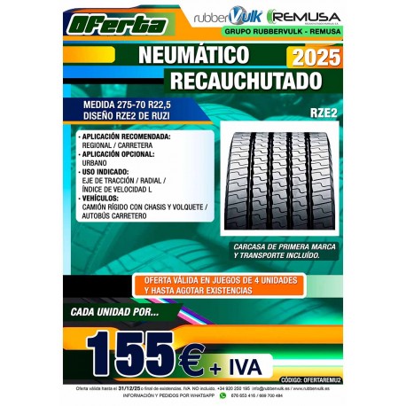 OFERTA NEUM. 275/70 R22.5 RZE2 REMUSA