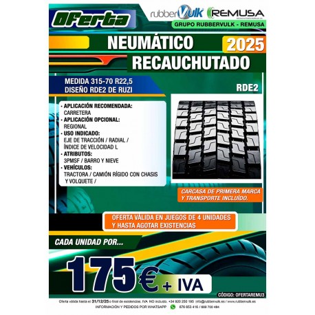 OFERTA NEUM. 315/70 R22.5 RDE2 REMUSA
