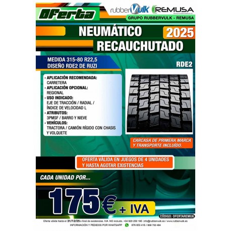 OFERTA NEUM. 315/80 R22.5 RDE2 REMUSA
